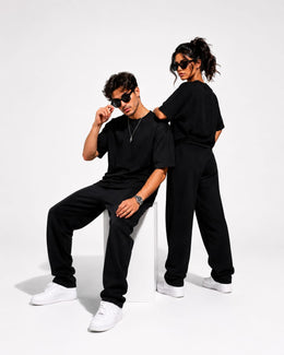 Unisex Oversized Cotton-Lycra Co-ord Set – Black