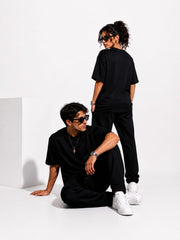 Unisex Oversized Cotton-Lycra Co-ord Set – Black