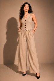 The Linen Vest & Wide-Leg Trouser Co-ord Set – Oatmeal Beige