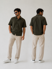 Men’s Oversized Cotton-Lycra Cuban Shirt – Olive Green