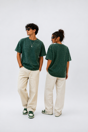 The Ultimate Oversized Acid Wash Tee – Forest Green