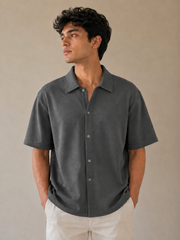 Men’s Oversized Cotton-Lycra Cuban Shirt – Dark Grey