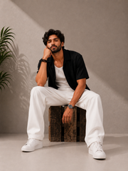 Men’s Oversized Cotton-Lycra Cuban Shirt – Jet Black