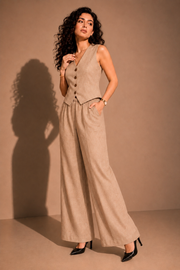 The Linen Vest & Wide-Leg Trouser Co-ord Set – Oatmeal Beige