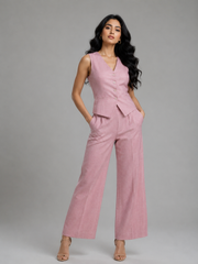 The Linen Vest & Wide-Leg Trouser Co-ord Set – Pastel Pink