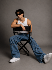 Multi-Pocket Wide Leg Cargo Denim Jeans.