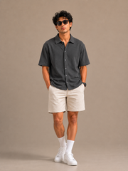 Men’s Oversized Cotton-Lycra Cuban Shirt – Dark Grey