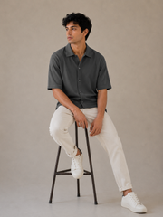 Men’s Oversized Cotton-Lycra Cuban Shirt – Dark Grey