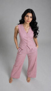 The Linen Vest & Wide-Leg Trouser Co-ord Set – Pastel Pink