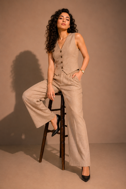 The Linen Vest & Wide-Leg Trouser Co-ord Set – Oatmeal Beige