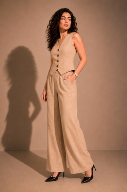 The Linen Vest & Wide-Leg Trouser Co-ord Set – Oatmeal Beige
