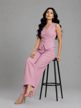 The Linen Vest & Wide-Leg Trouser Co-ord Set – Pastel Pink