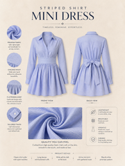 Blue Striped Long Sleeve Shirt Mini Dress | Cinched Waist