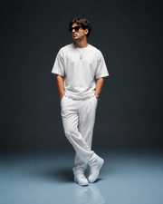 Unisex Oversized Cotton-Lycra Co-ord Set – White