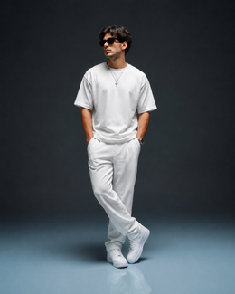 Unisex Oversized Cotton-Lycra Co-ord Set – White