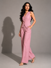 The Linen Vest & Wide-Leg Trouser Co-ord Set – Pastel Pink