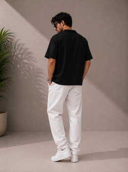 Men’s Oversized Cotton-Lycra Cuban Shirt – Jet Black
