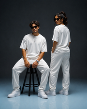 Unisex Oversized Cotton-Lycra Co-ord Set – White
