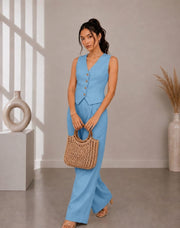 The Linen Vest & Wide-Leg Trouser Co-ord Set – Powder Blue