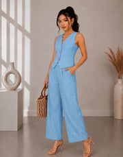 The Linen Vest & Wide-Leg Trouser Co-ord Set – Powder Blue