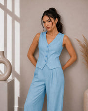 The Linen Vest & Wide-Leg Trouser Co-ord Set – Powder Blue