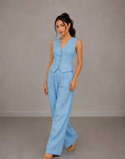 The Linen Vest & Wide-Leg Trouser Co-ord Set – Powder Blue
