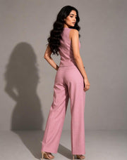 The Linen Vest & Wide-Leg Trouser Co-ord Set – Pastel Pink
