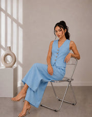 The Linen Vest & Wide-Leg Trouser Co-ord Set – Powder Blue