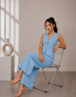 The Linen Vest & Wide-Leg Trouser Co-ord Set – Powder Blue